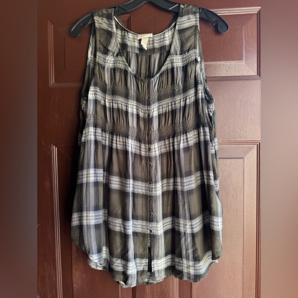 Knox Rose Plaid Sleeveless Top Size Large